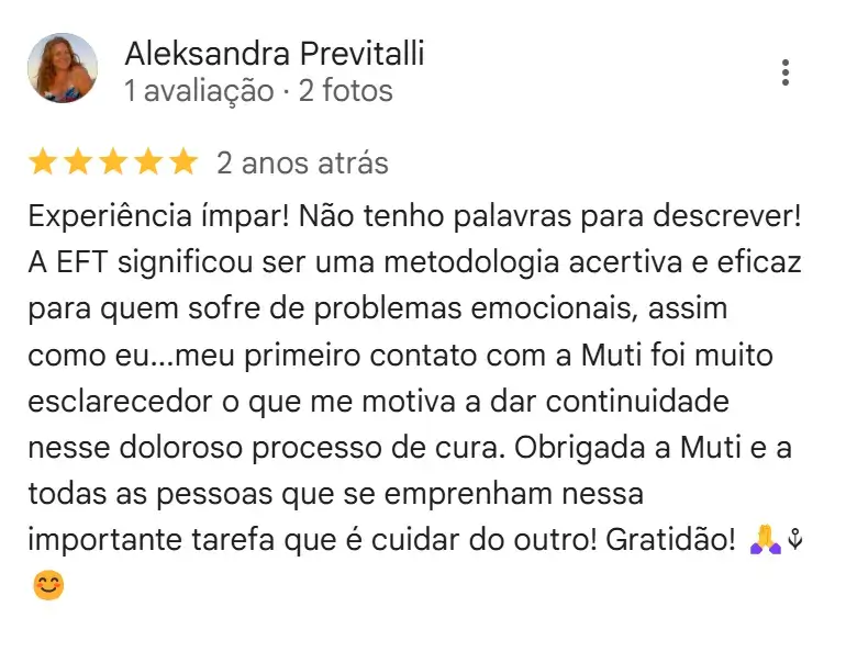 Aleksandra, 5 estrelas (2 anos atrás): experiência ímpar com EFT, processo de cura profundo, gratidão