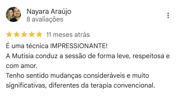Nayara, 5 estrelas (11 meses atrás): técnica impressionante, mudanças significativas comparadas à terapia convencional
